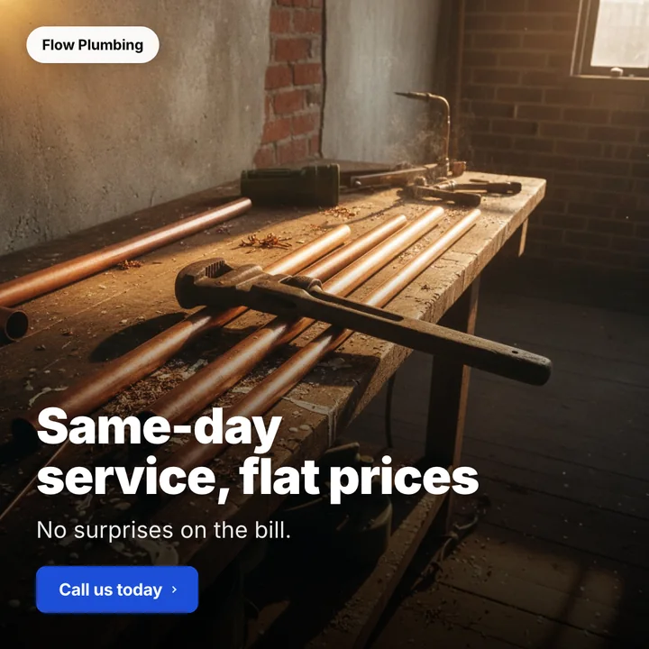 Same-day service, flat prices: a post designed for Flow Plumbing